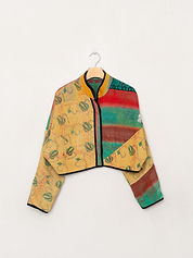 The Kaira Cropped Quilted Patchwork Kantha Jacket