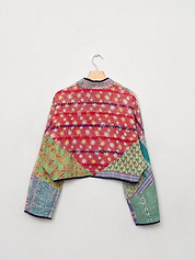 The Kaira Cropped Quilted Patchwork Kantha Jacket