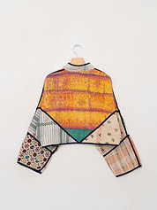 The Kaira Cropped Quilted Patchwork Kantha Jacket