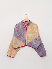 The Kaira Cropped Quilted Patchwork Kantha Jacket