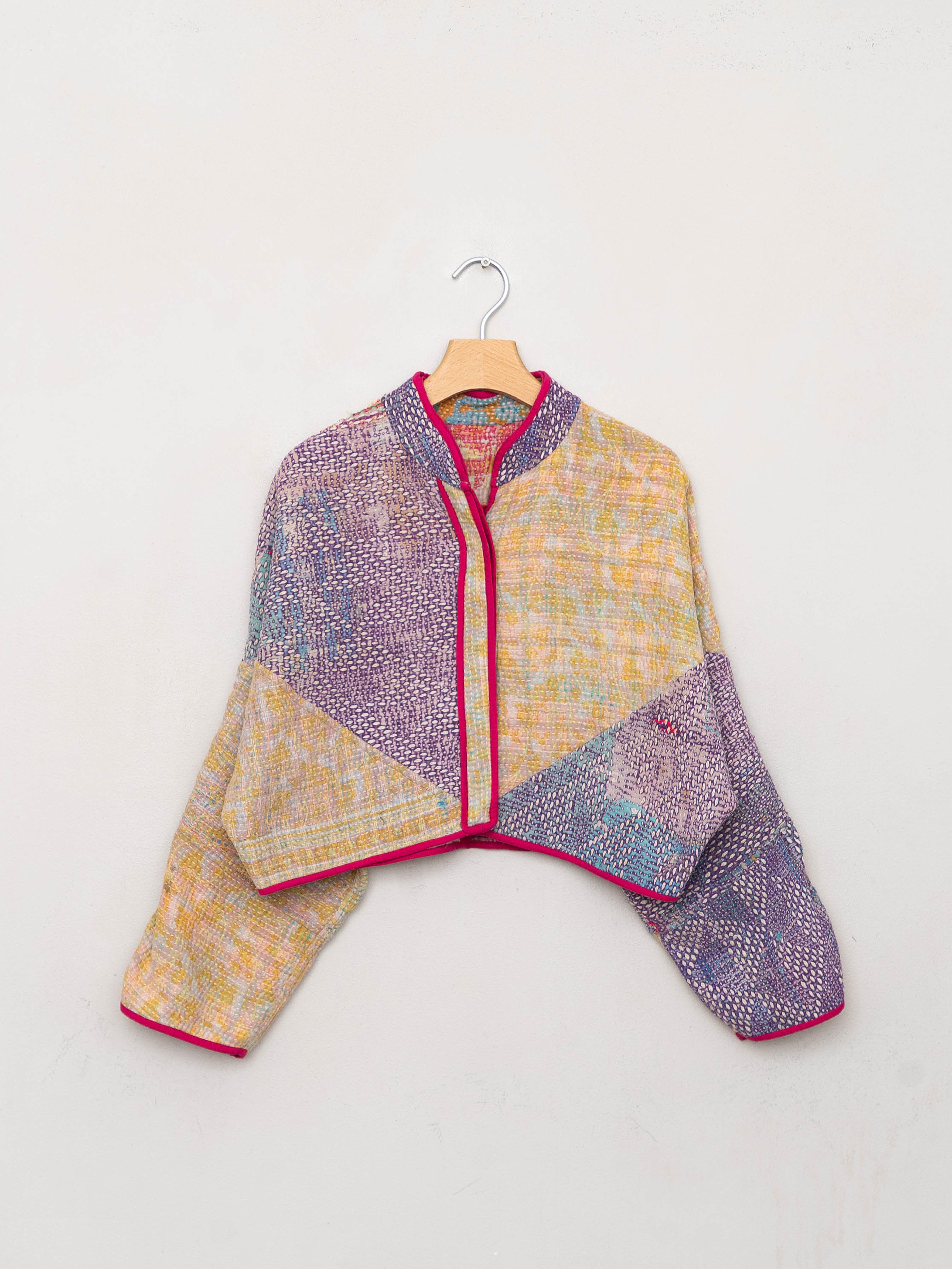 The Kaira Cropped Quilted Patchwork Kantha Jacket