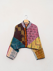The Kaira Cropped Quilted Patchwork Kantha Jacket