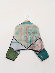 The Kaira Cropped Quilted Patchwork Kantha Jacket