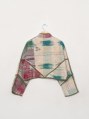 The Kaira Cropped Quilted Patchwork Kantha Jacket