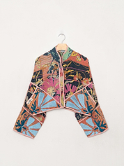 The Kaira Cropped Suzani Quilted Kantha Jacket