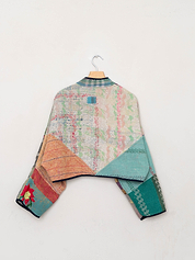 The Kaira Cropped Quilted Patchwork Kantha Jacket