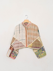 The Kaira Cropped Quilted Patchwork Kantha Jacket