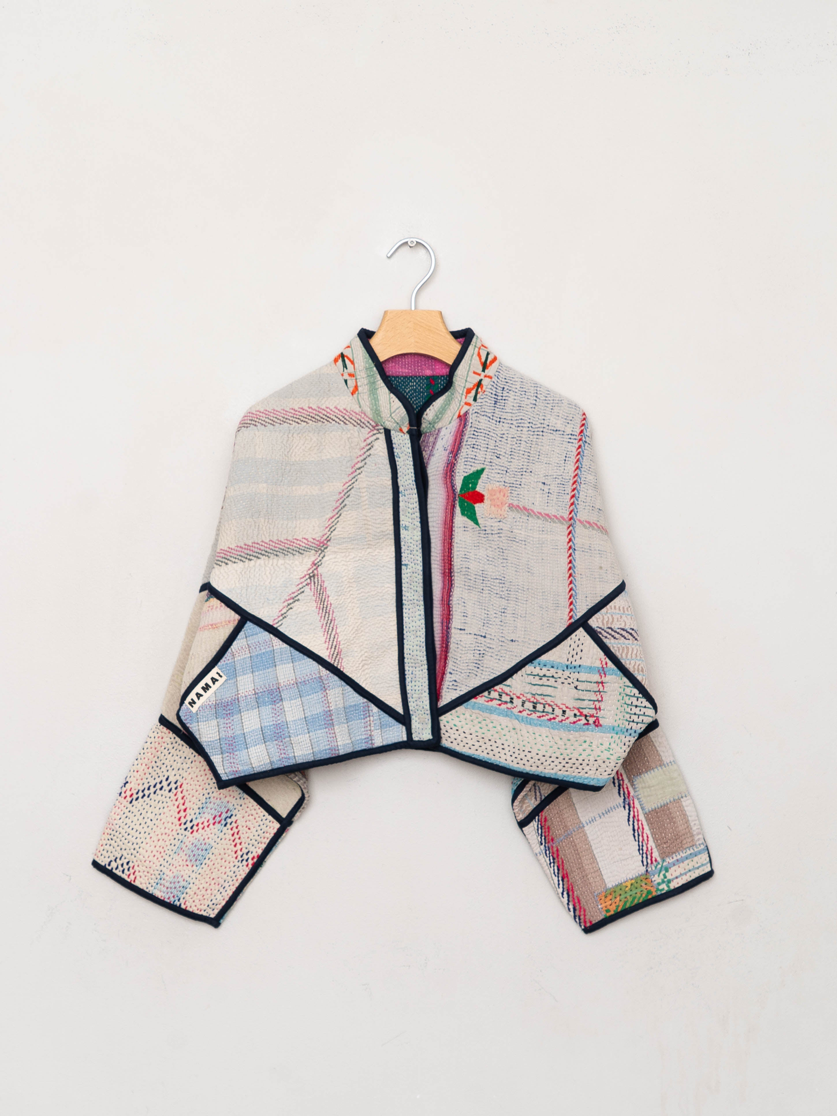 The Kaira Cropped Quilted Patchwork Kantha Jacket