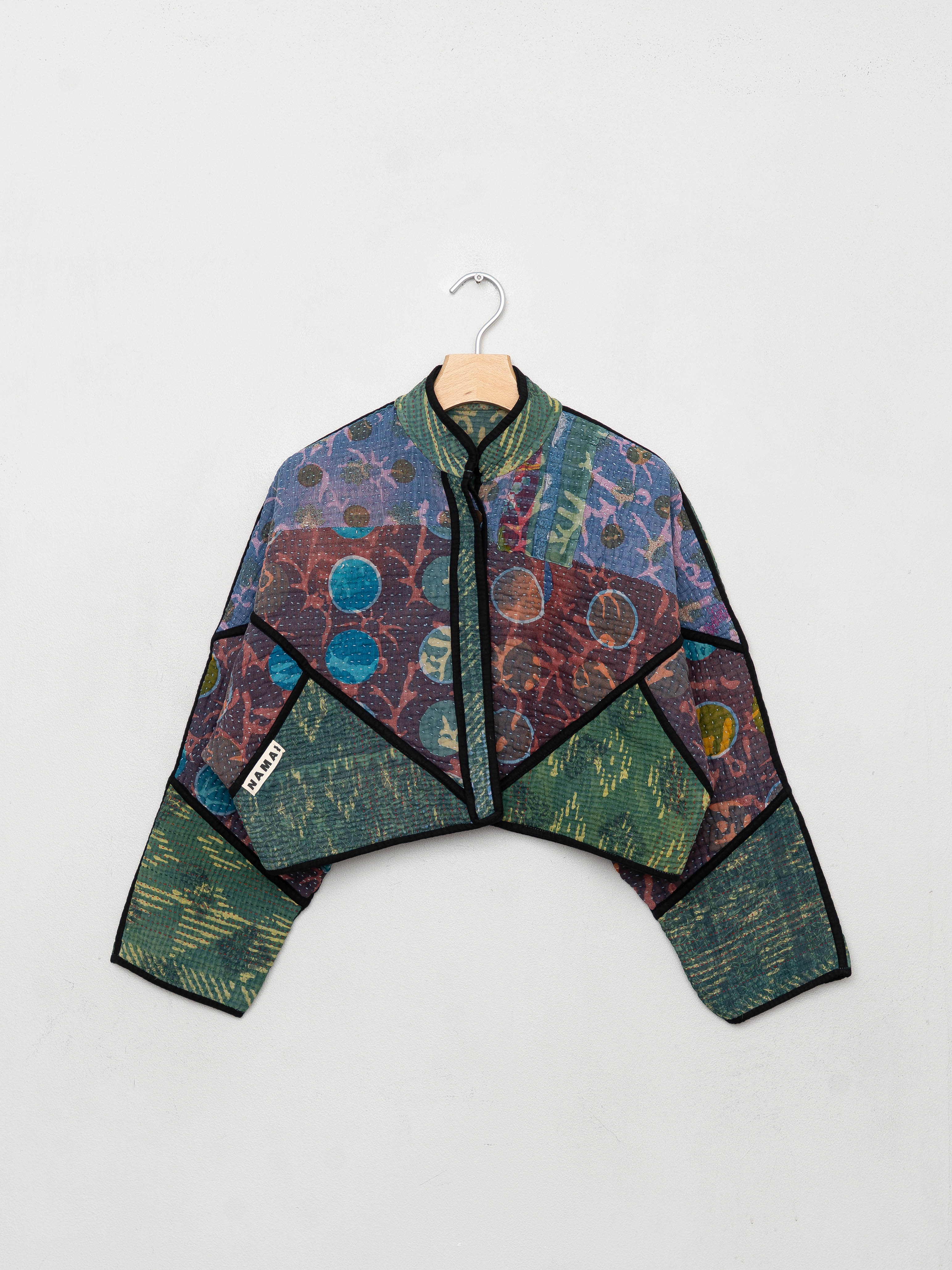 The Kaira Cropped Quilted Indigo Kantha Jacket