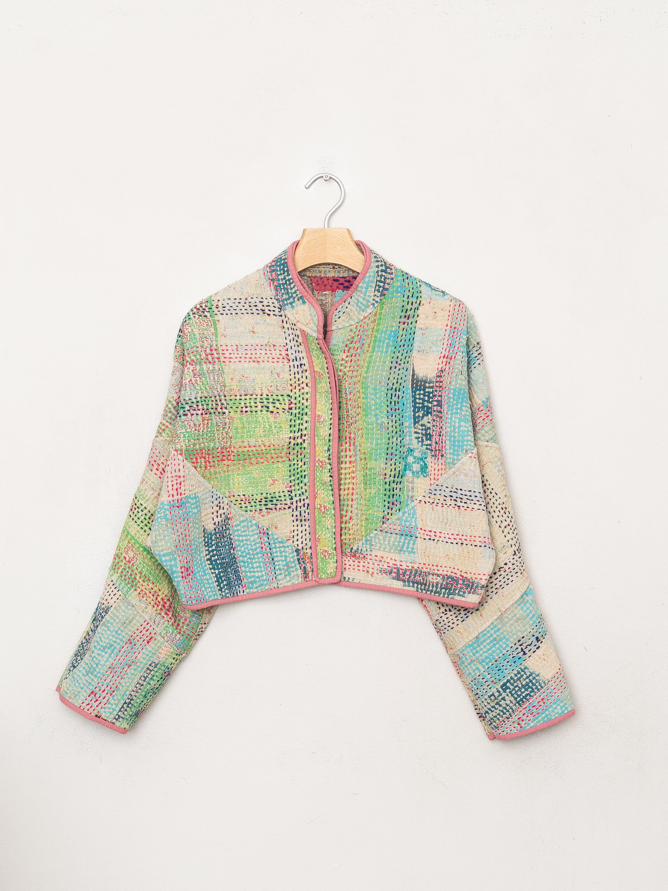 The Kaira Cropped Quilted Patchwork Kantha Jacket