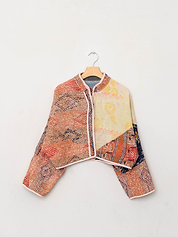 The Kaira Cropped Quilted Patchwork Kantha Jacket