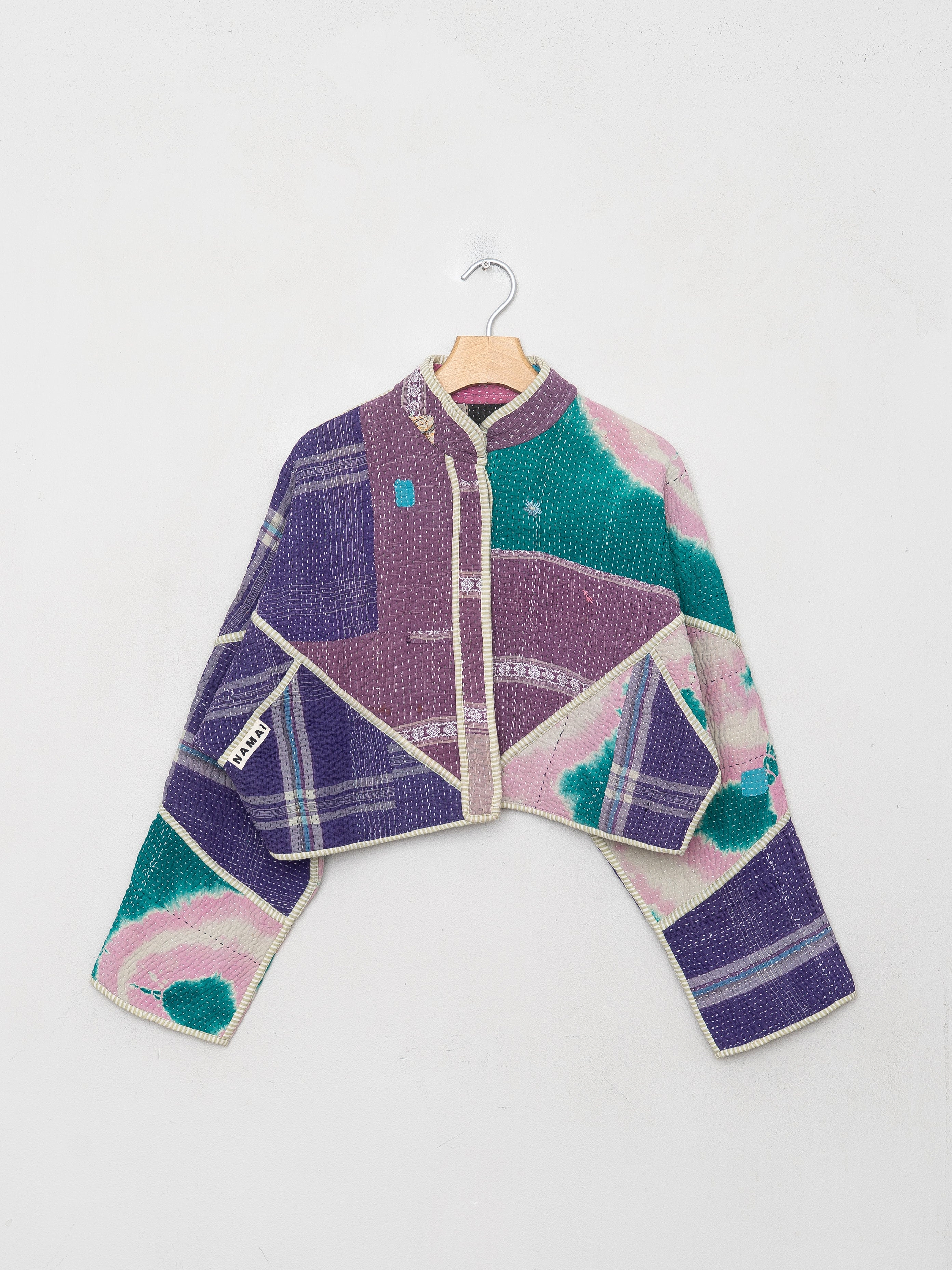 The Kaira Cropped Quilted Patchwork Kantha Jacket