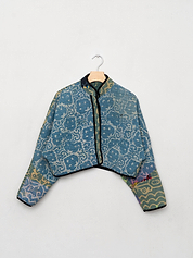 The Kaira Cropped Quilted Indigo Kantha Jacket
