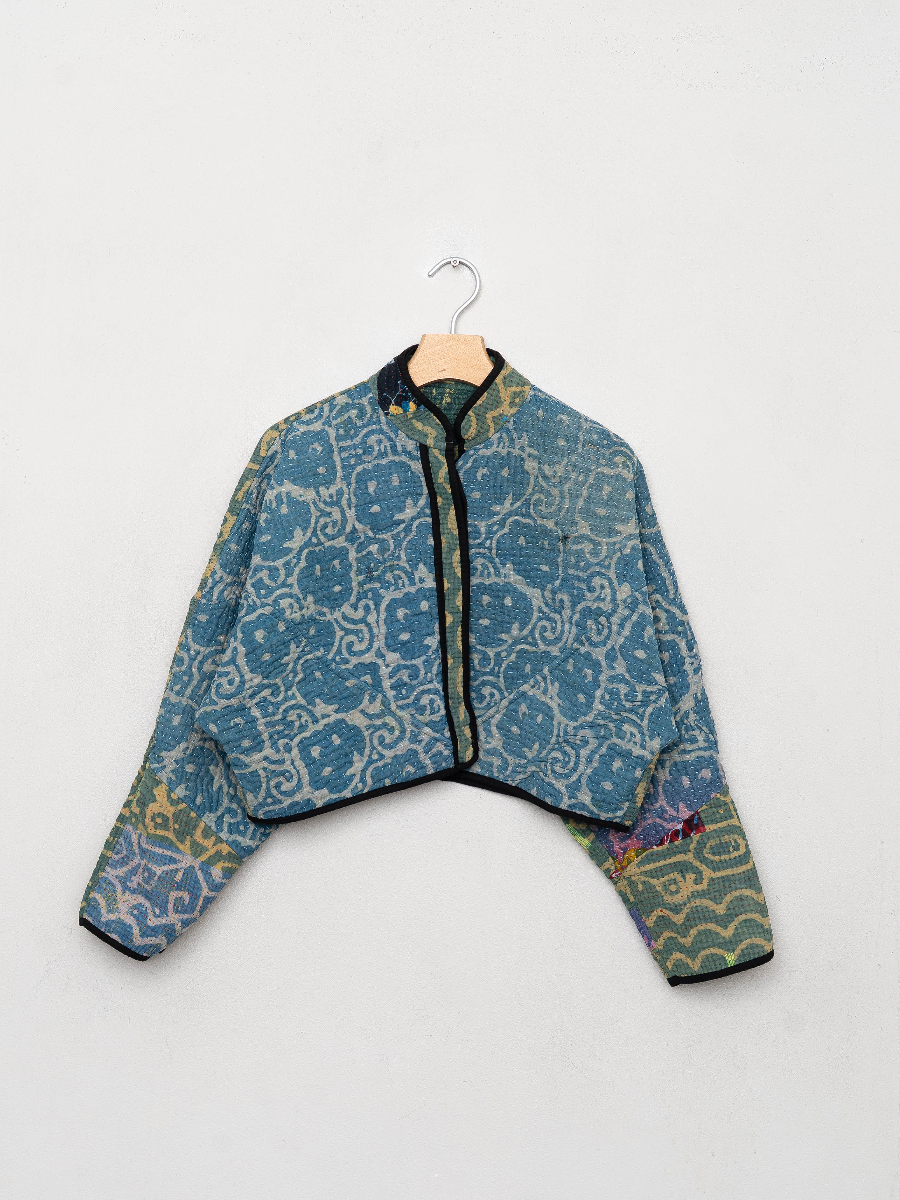 The Kaira Cropped Quilted Indigo Kantha Jacket
