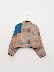 The Kaira Cropped Quilted Patchwork Kantha Jacket