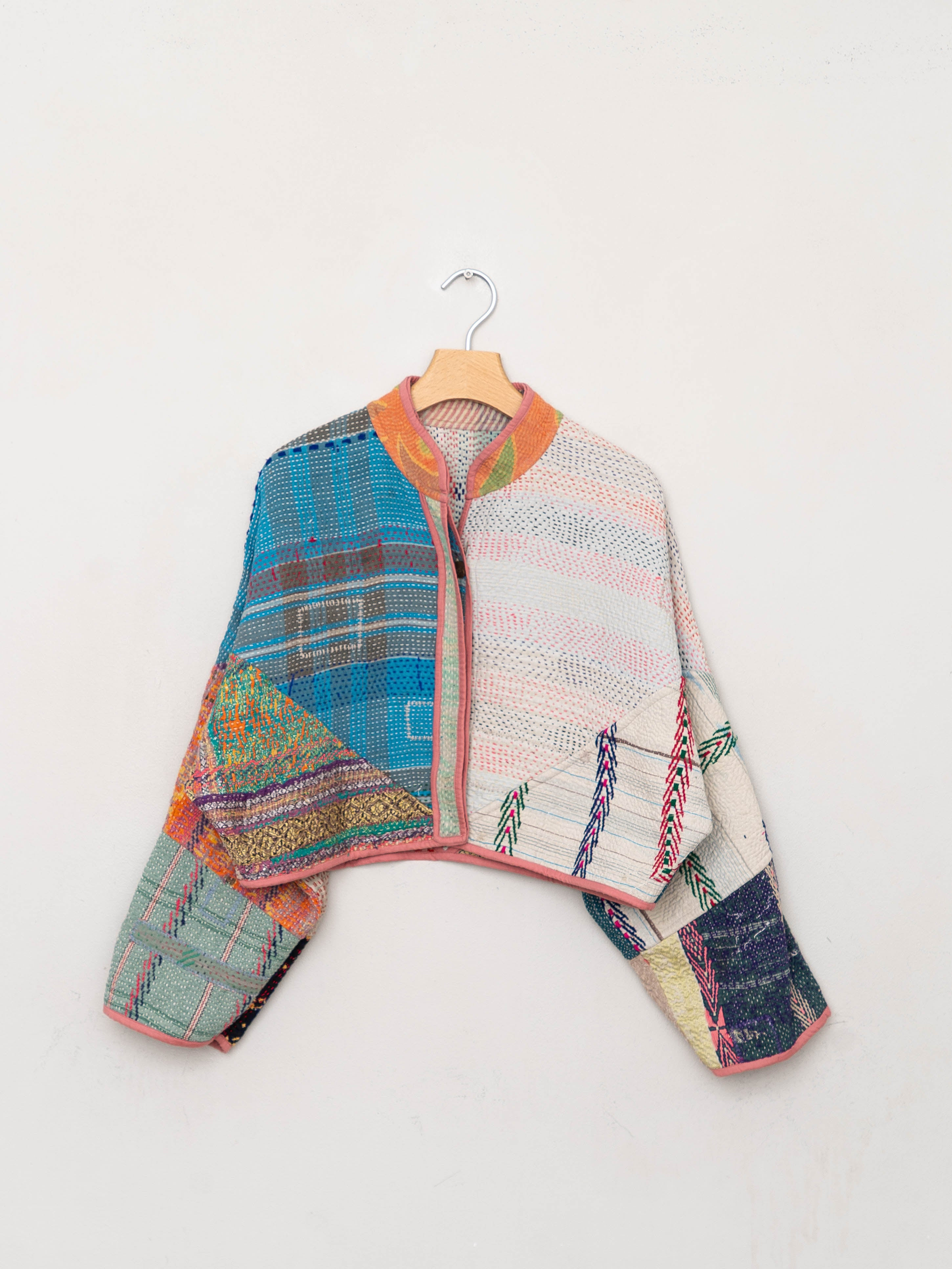 The Kaira Cropped Quilted Patchwork Kantha Jacket