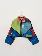 The Kaira Cropped Quilted Patchwork Kantha Jacket
