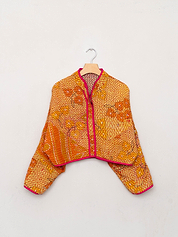 The Kaira Cropped Quilted Patchwork Kantha Jacket