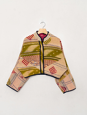 The Kaira Cropped Quilted Patchwork Kantha Jacket