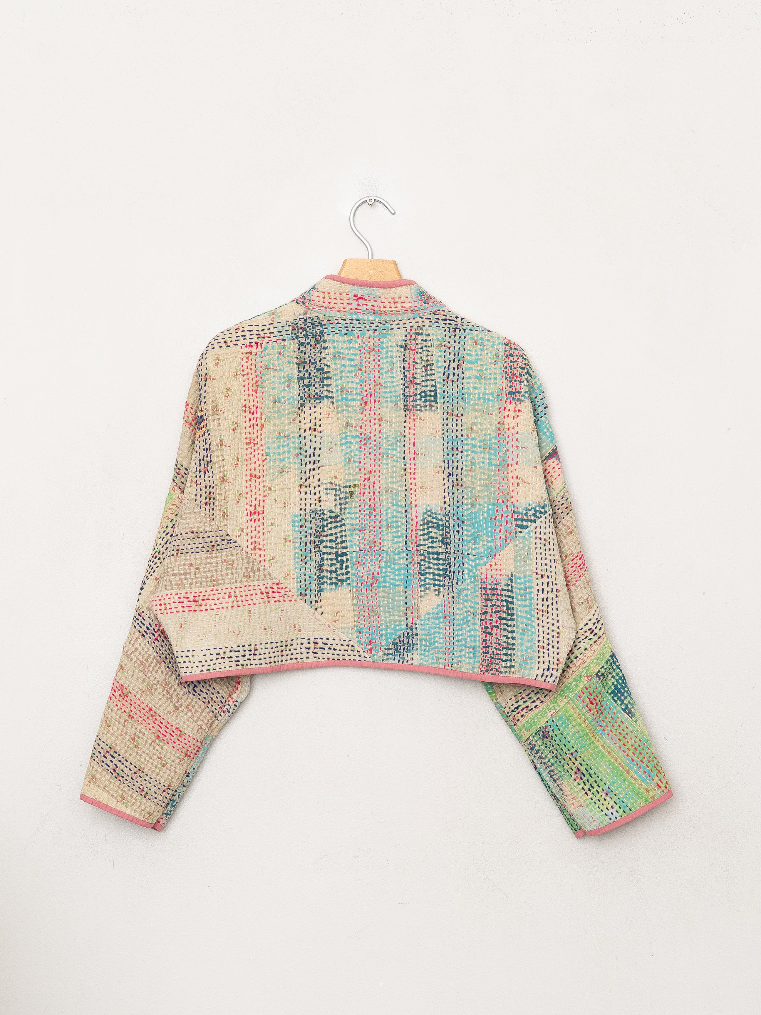 The Kaira Cropped Quilted Patchwork Kantha Jacket