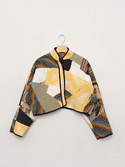 The Kaira Cropped Quilted Patchwork Kantha Jacket