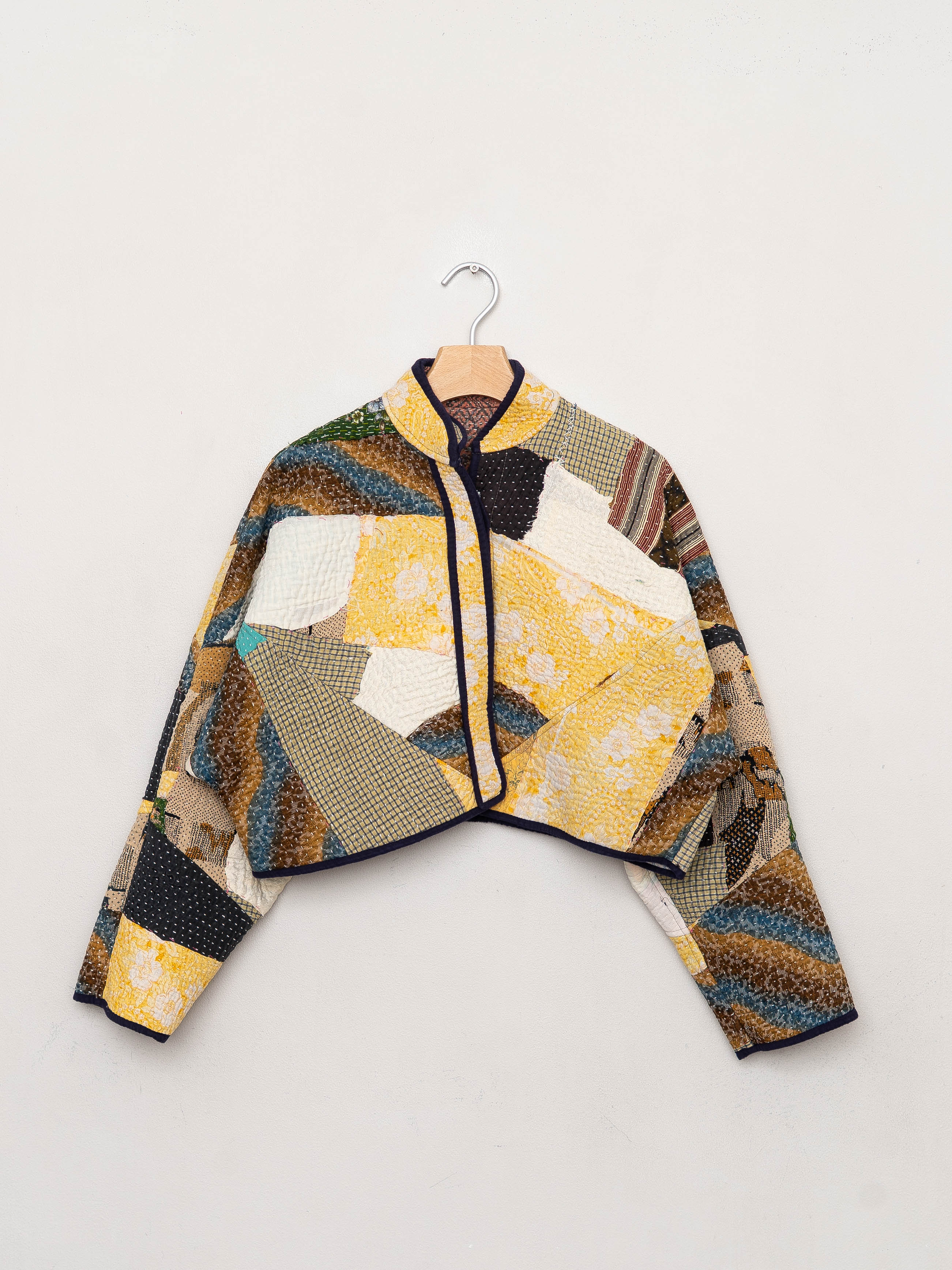 The Kaira Cropped Quilted Patchwork Kantha Jacket