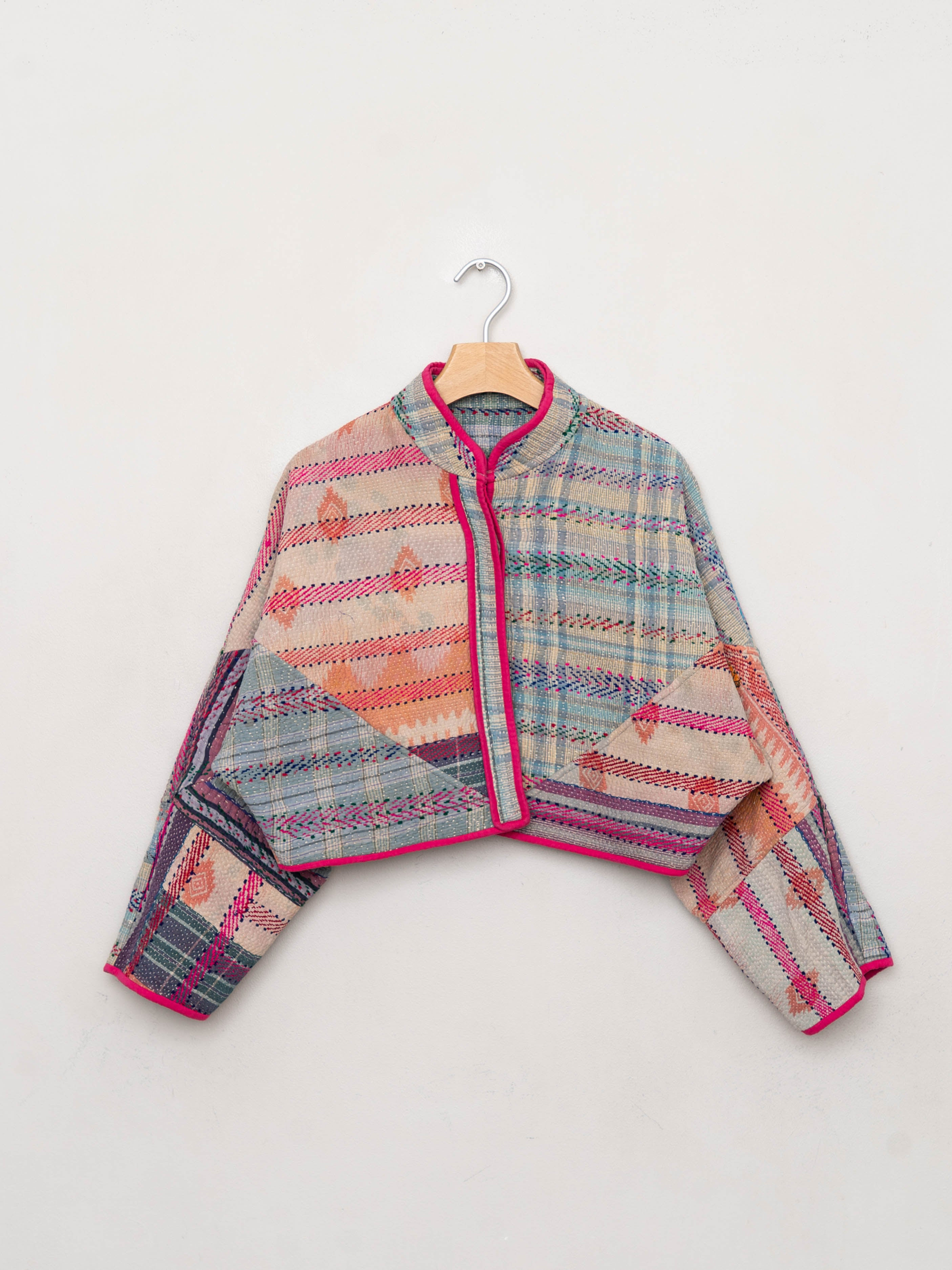 The Kaira Cropped Quilted Patchwork Kantha Jacket
