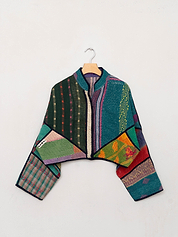 The Kaira Cropped Quilted Patchwork Kantha Jacket