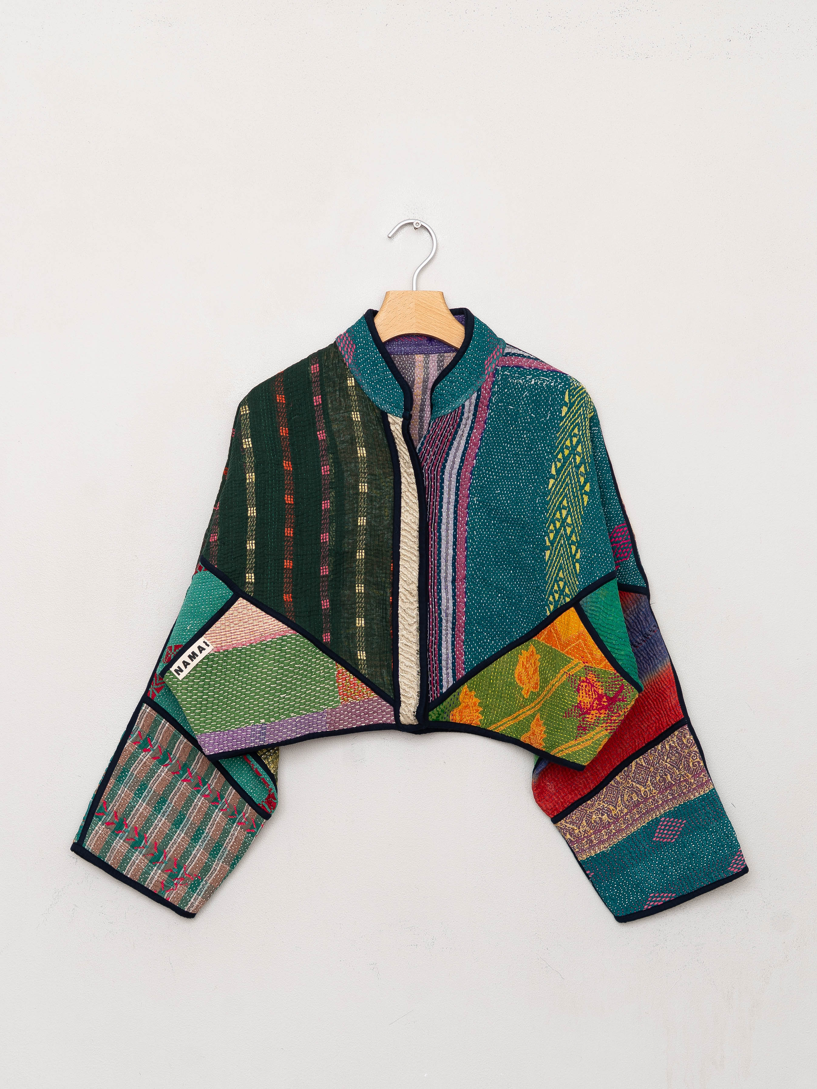 The Kaira Cropped Quilted Patchwork Kantha Jacket
