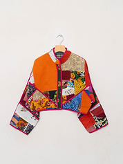 The Kaira Cropped Quilted Patchwork Kantha Jacket