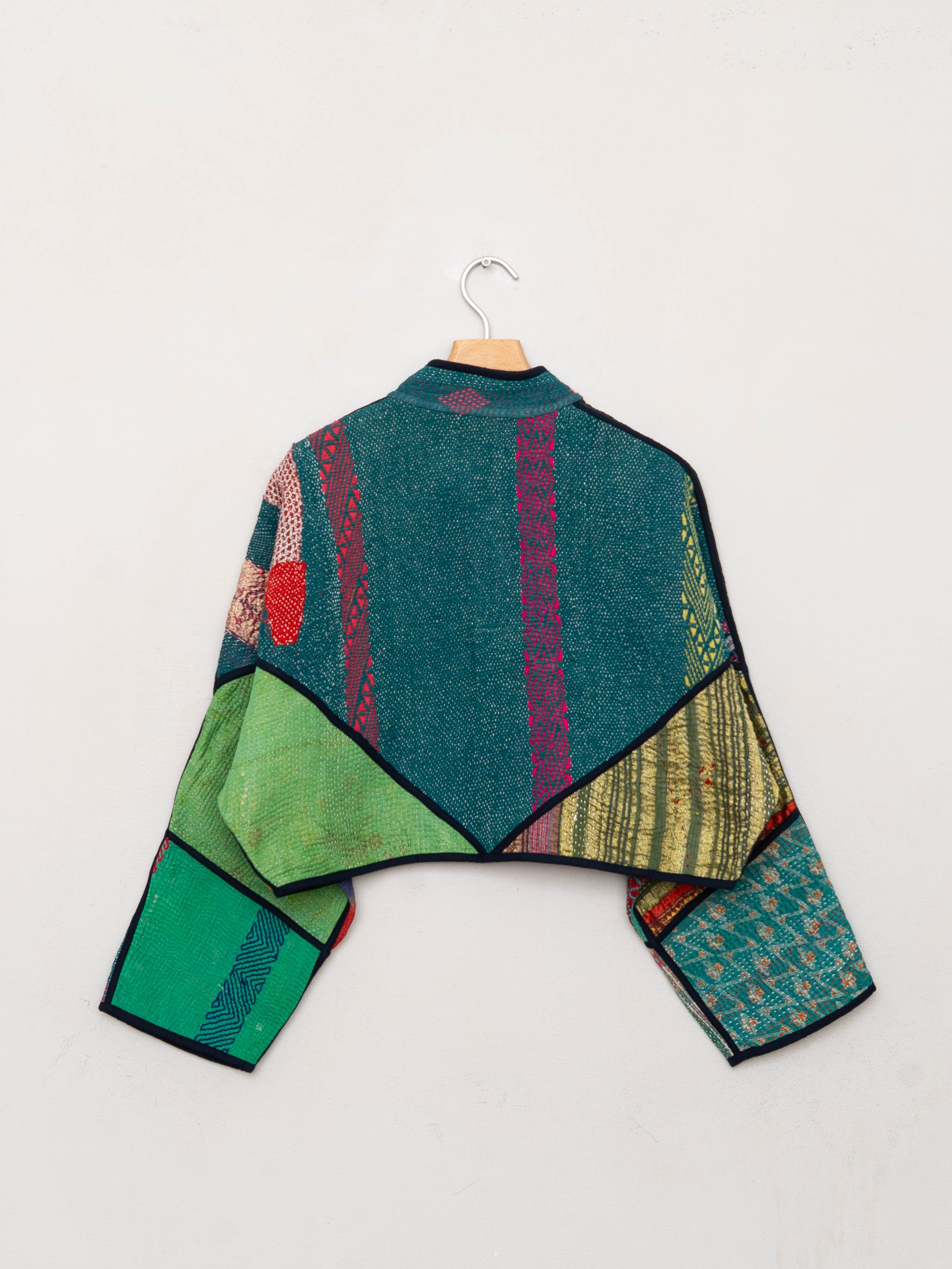 The Kaira Cropped Quilted Patchwork Kantha Jacket