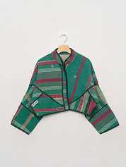 The Kaira Cropped Quilted Patchwork Kantha Jacket
