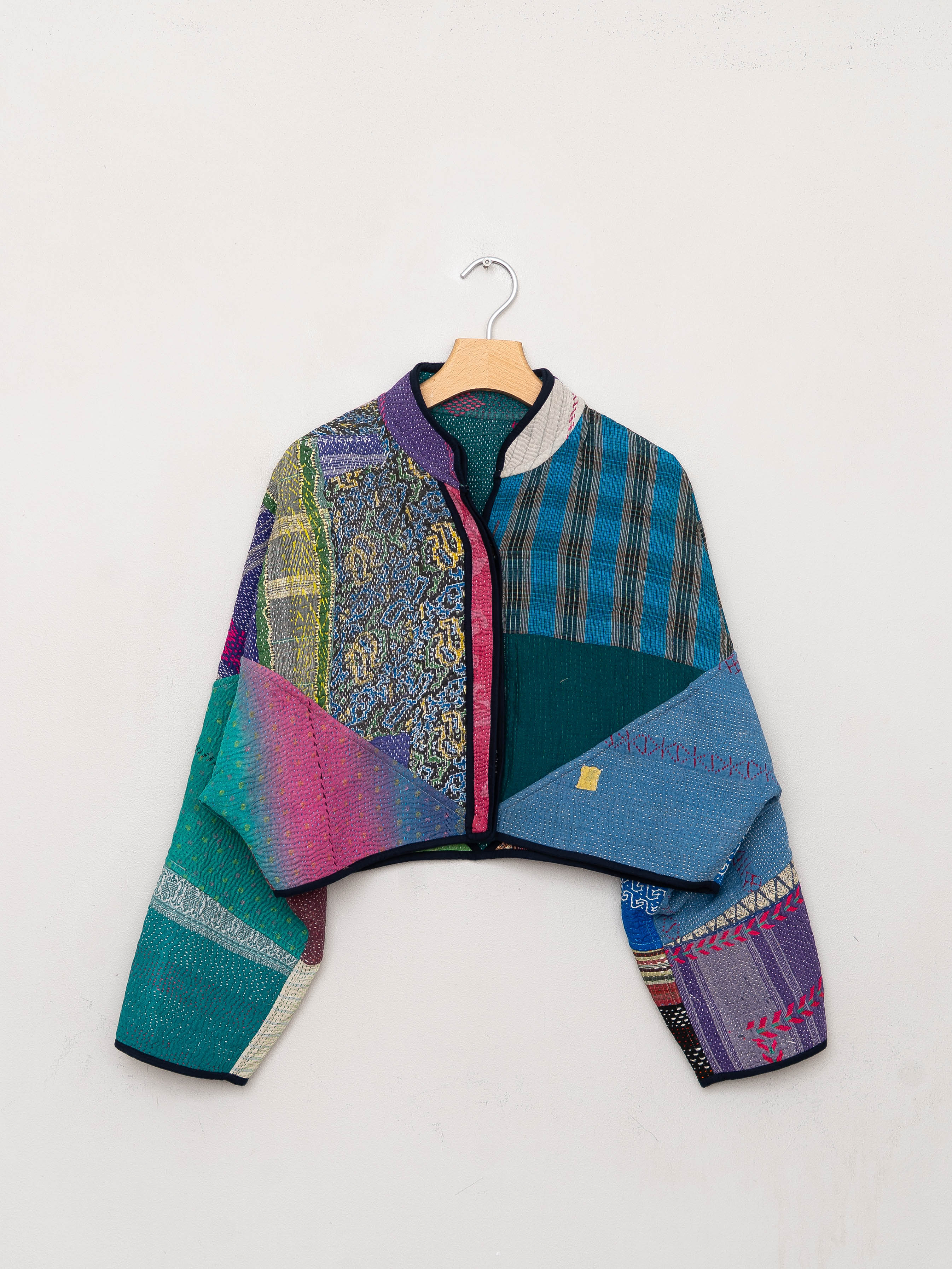 The Kaira Cropped Quilted Patchwork Kantha Jacket