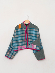 The Kaira Cropped Quilted Patchwork Kantha Jacket