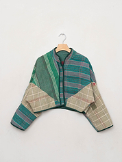The Kaira Cropped Quilted Patchwork Kantha Jacket