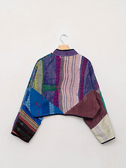 The Kaira Cropped Quilted Patchwork Kantha Jacket
