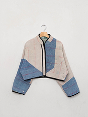 The Kaira Cropped Quilted Patchwork Kantha Jacket