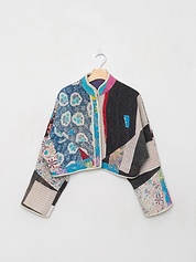 The Kaira Cropped Quilted Patchwork Kantha Jacket