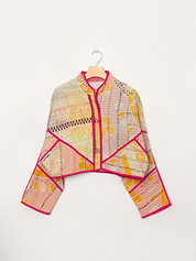 The Kaira Cropped Quilted Patchwork Kantha Jacket