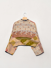 The Kaira Cropped Quilted Patchwork Kantha Jacket