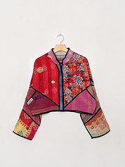 The Kaira Cropped Quilted Patchwork Kantha Jacket