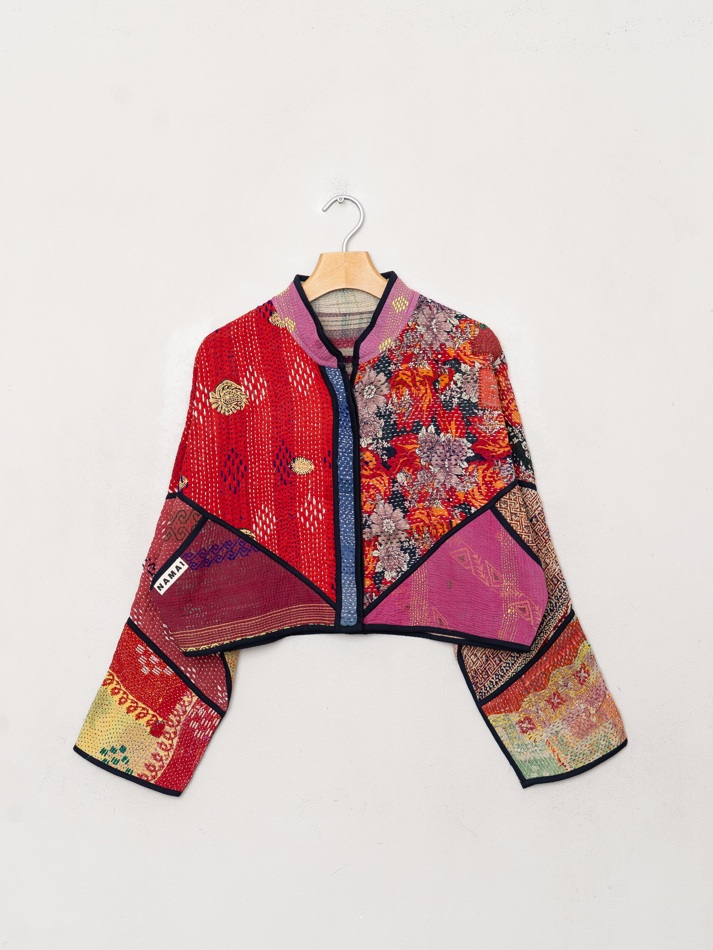 The Kaira Cropped Quilted Patchwork Kantha Jacket