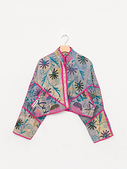 The Kaira Cropped Suzani Quilted Kantha Jacket
