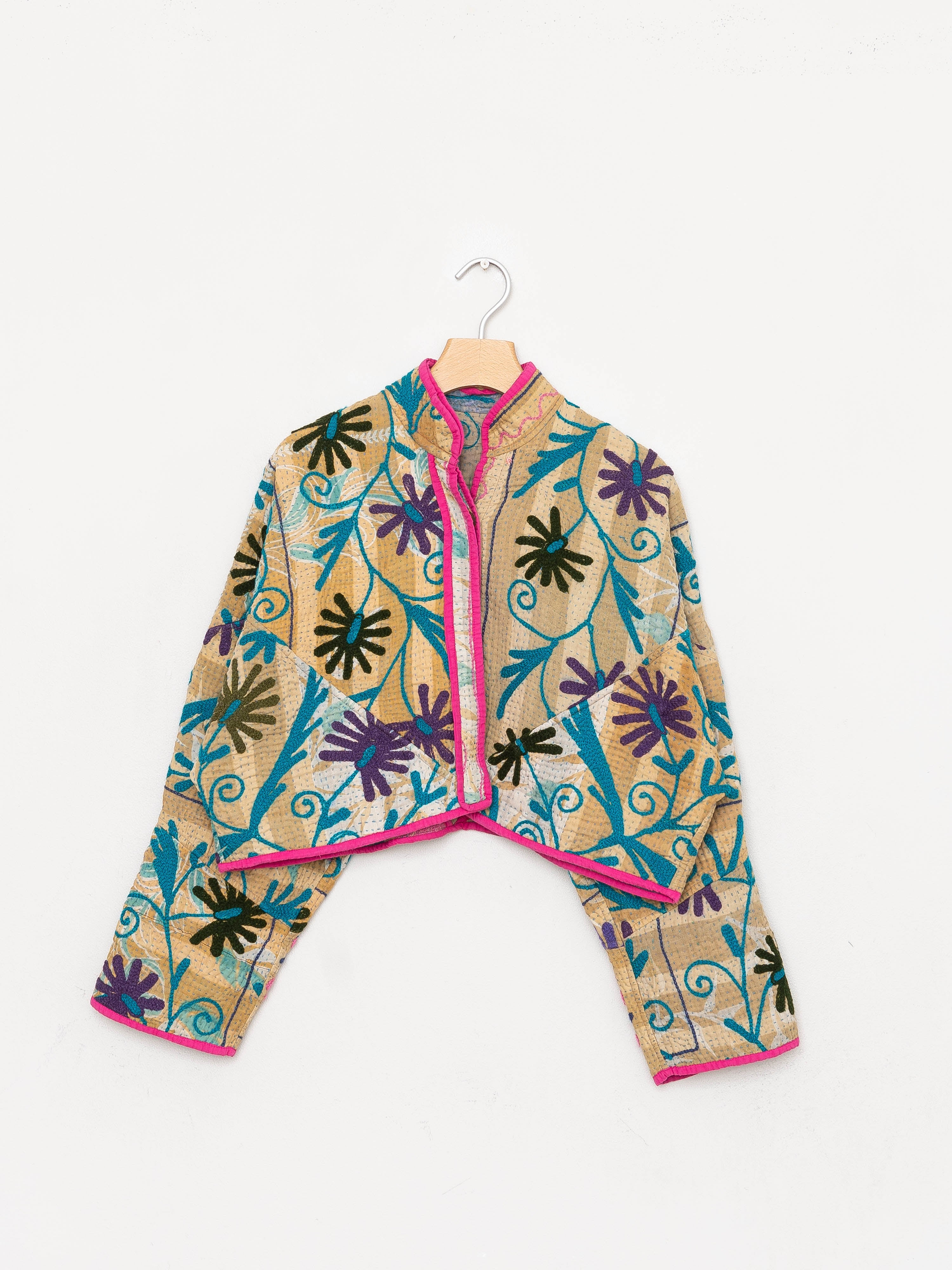 The Kaira Cropped Suzani Quilted Kantha Jacket