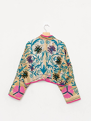 The Kaira Cropped Suzani Quilted Kantha Jacket