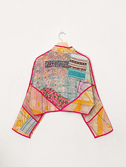 The Kaira Cropped Quilted Patchwork Kantha Jacket
