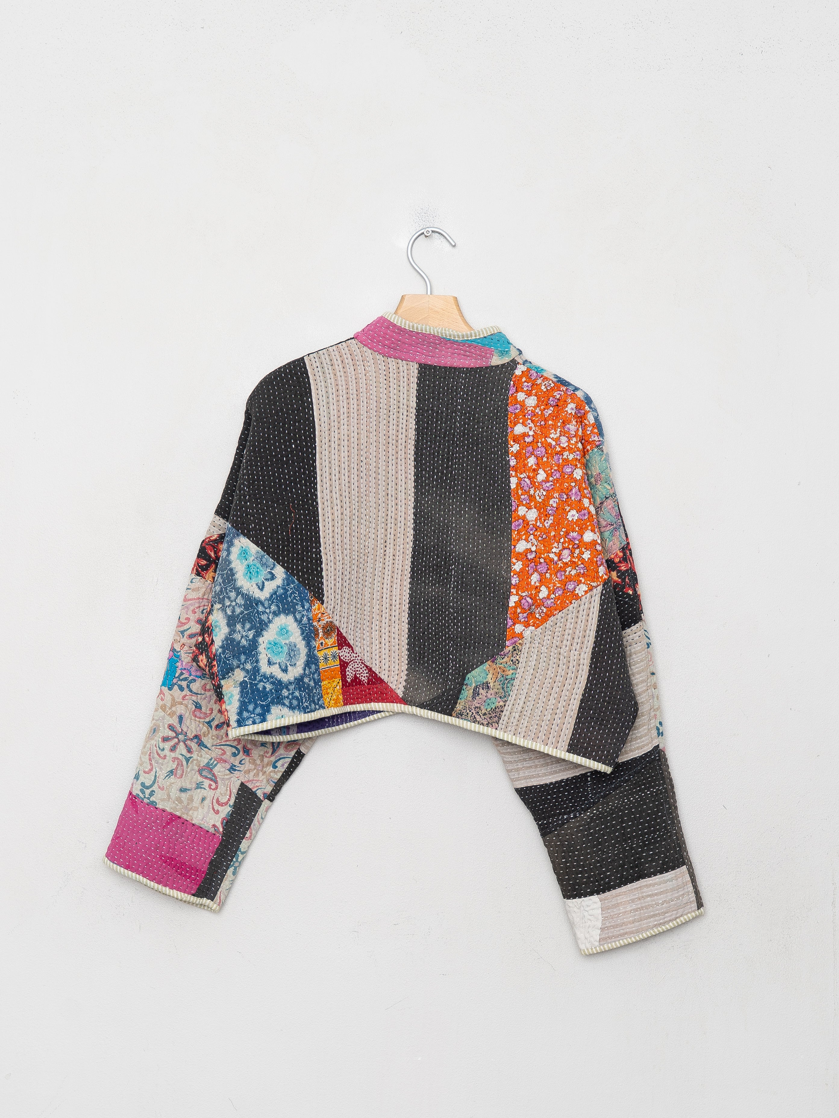 The Kaira Cropped Quilted Patchwork Kantha Jacket