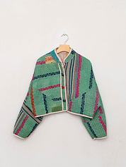 The Kaira Cropped Quilted Patchwork Kantha Jacket