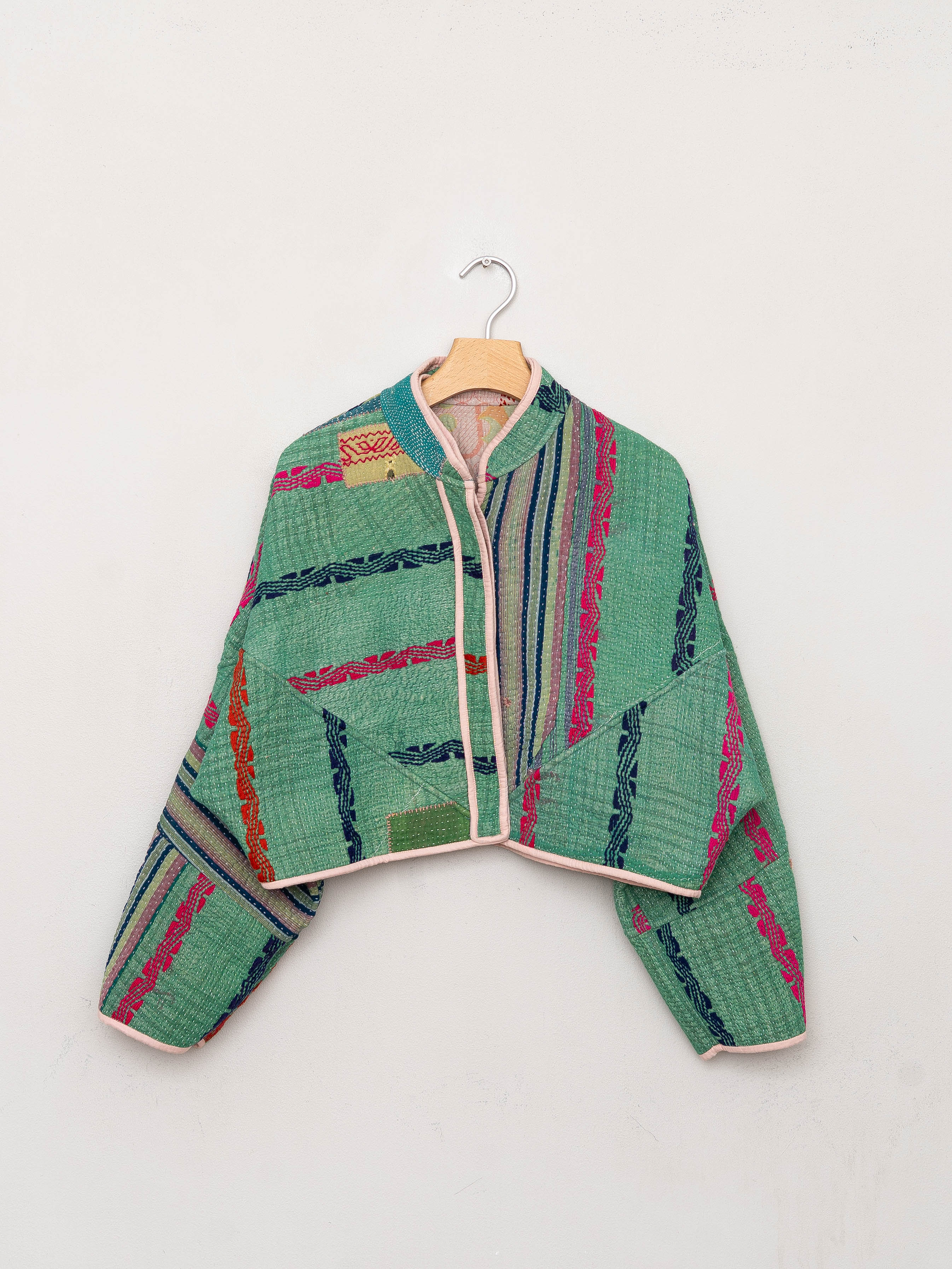 The Kaira Cropped Quilted Patchwork Kantha Jacket