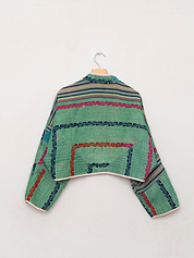 The Kaira Cropped Quilted Patchwork Kantha Jacket